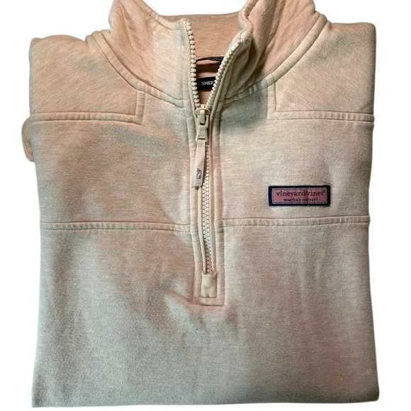 Vineyard Vines Women's Dreamscape Relaxed Shep Shirt Tan Quarter-Zip Heather Oat - Picture 7 of 8